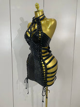 Load image into Gallery viewer, Black Leather Hollow Out Gothic Bandage Halter Short Dress