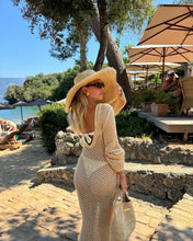 Load image into Gallery viewer, Sexy U-neck Bell Sleeve Knit Maxi Dress
