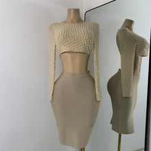 Load image into Gallery viewer, Long Sleeve Beading Top Skirt Set