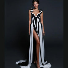 Load image into Gallery viewer, White and Black Bandage long Dress
