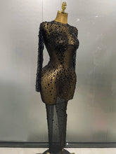 Load image into Gallery viewer, Shinny Rhinestone Stretch Mesh Transparent Dress