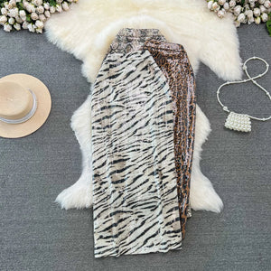 Leopard Print PU Leather Skirt