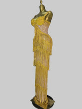 Load image into Gallery viewer, Gloria gold crystal embellished fringe gown from the Global Couture Jazz Era Collection