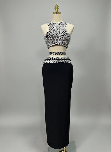 Crystal Bandage Crop Top And Long Skirt Two Piece Set