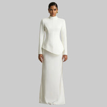 Load image into Gallery viewer, Cream High-Neck Tailored Maxi Dress