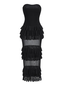 Sexy Strapless Ruffles Patchwork Long Dress