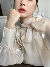Load image into Gallery viewer, Satin Blouses Stylish Big Bow Shirt