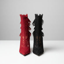 Load image into Gallery viewer, Sexy Black/Red Lace Embroidered Ankle Boots