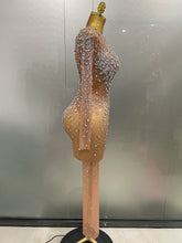 Load image into Gallery viewer, Shinny Rhinestone Stretch Mesh Transparent Dress