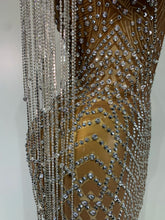 Load image into Gallery viewer, Luxury Sparkly Rhinestones Tassel Transparent Mesh Stretch  Dress