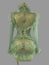 Load image into Gallery viewer, Sparkly Rhinestone Mesh See Through Mini Dress