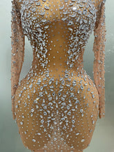 Load image into Gallery viewer, Shinny Rhinestone Stretch Mesh Transparent Dress