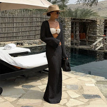 Load image into Gallery viewer, Sexy U-neck Bell Sleeve Knit Maxi Dress