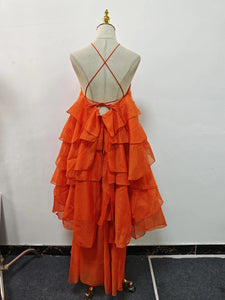 Solid Spliced Ruffles Elegant Dress