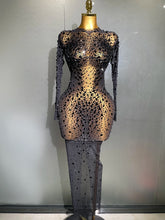 Load image into Gallery viewer, Shinny Rhinestone Stretch Mesh Transparent Dress