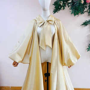 Bow Lapel Collar Taffeta Cape