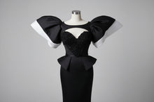 Load image into Gallery viewer, Black And White Satin Short Puffy Sleeves