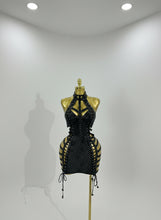 Load image into Gallery viewer, Black Leather Hollow Out Gothic Bandage Halter Short Dress