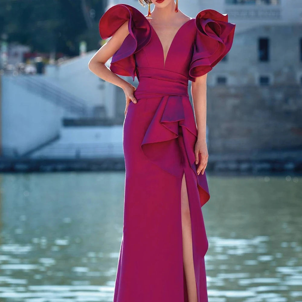 V Neck Satin Dress