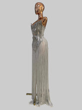 Load image into Gallery viewer, Silver Deco Crystal Fringe Gown