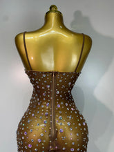 Load image into Gallery viewer, Sparkly Rhinestone Stretchy Mesh See Through Dress