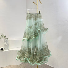 Load image into Gallery viewer, Pure Silk Mint Green Pearl  Skirt Set