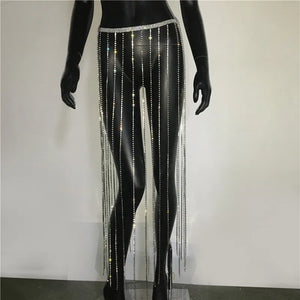 Glitter Rhinestone Long Tassel Skirt