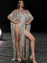 Load image into Gallery viewer, Mesh See Through Tassel Cloak Mini Dress