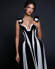 Load image into Gallery viewer, White and Black Bandage long Dress