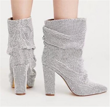 Load image into Gallery viewer, Luxury Pointed Toe Bling Bling Rhinestone Chunky Heel Boots