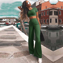Load image into Gallery viewer, Ribbed O Neck Crop Top and Long Pants Set