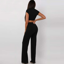 Load image into Gallery viewer, Ribbed O Neck Crop Top and Long Pants Set