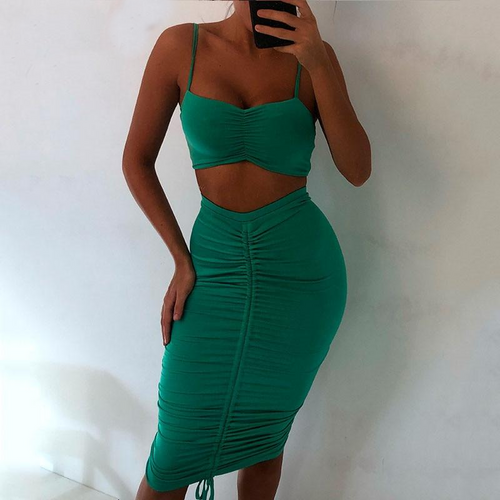 Two Piece Sexy Pleated Party Dress