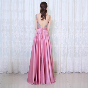 Beads Bodice Open Back A Line Long Evening Dress Party Elegant