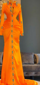 Orange Beaded Crystals  Dress