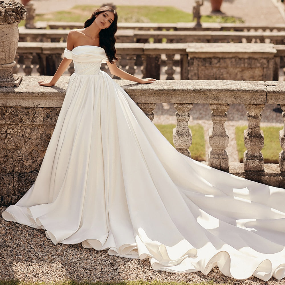 Modern Wedding Dress Ivory Satin A Line