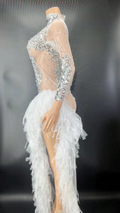 Long Sleeve White Mesh Lace Dress