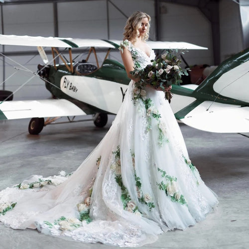 3D Flower A-line Long Bridal Dress