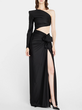 Load image into Gallery viewer, One-Shoulder High Slit Ruched Design Evening Party Dress