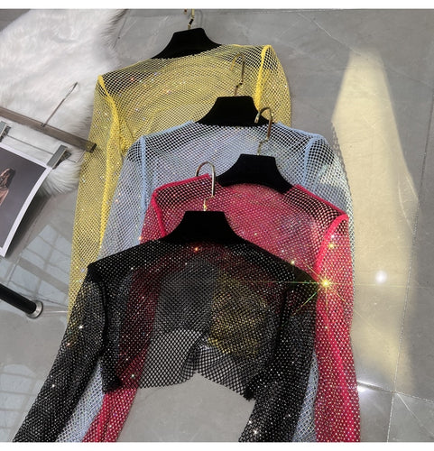 Fashion New Sexy Crystal Short T-shirt