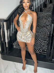 Bodycon  Halter Backless Sleeveless See Through Cocktail Party Dress