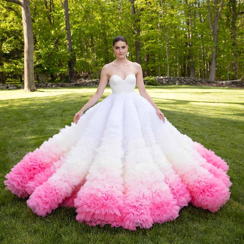 Colored Ruffled Tulle Bridal Dress