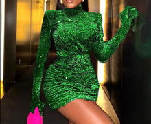 Load image into Gallery viewer, Sexy Sequins Draped Fold Long Sleeve Slit Bodycon