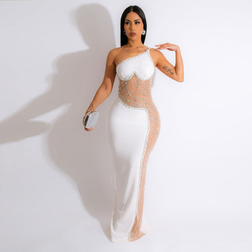 One Shoulder Sleeveless Mesh Patchwork