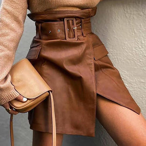 Leather High Waist  Skirt PU