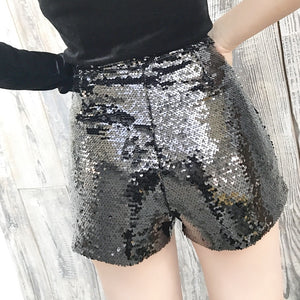 Sequin Shorts High Waist O-Ring Zip Front Bodycon