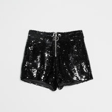Load image into Gallery viewer, Sequin Shorts High Waist O-Ring Zip Front Bodycon