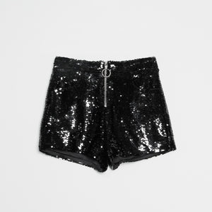 Sequin Shorts High Waist O-Ring Zip Front Bodycon