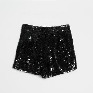 Sequin Shorts High Waist O-Ring Zip Front Bodycon