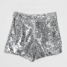 Load image into Gallery viewer, Sequin Shorts High Waist O-Ring Zip Front Bodycon